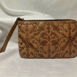 Patricia Nash Tan Embossed Leather Wristlet